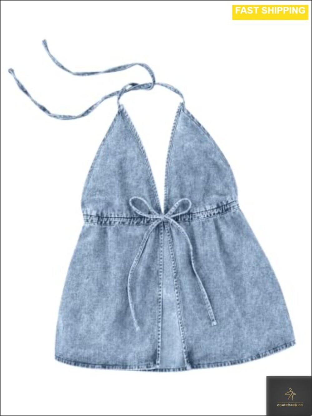 Denim Halter Top Self Tie Sleeveless Jean Crop Tank Top Ruffle Hem